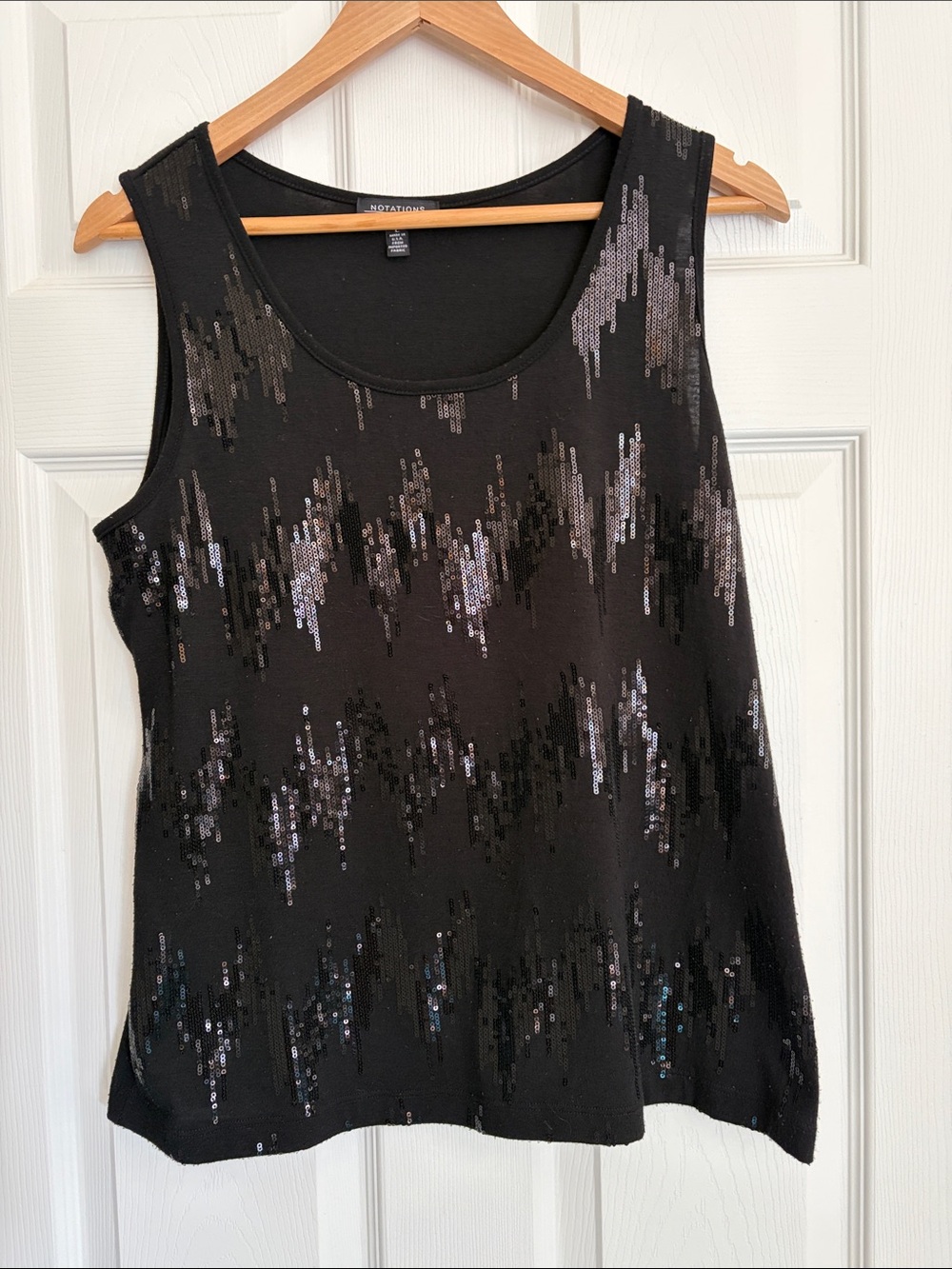 Notations Black Sequin Scoop Neck Tank, Size Large